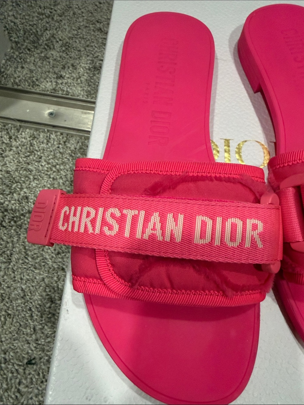 Dior Hot Pink Logo Slide Sandals - Picture 3 of 3